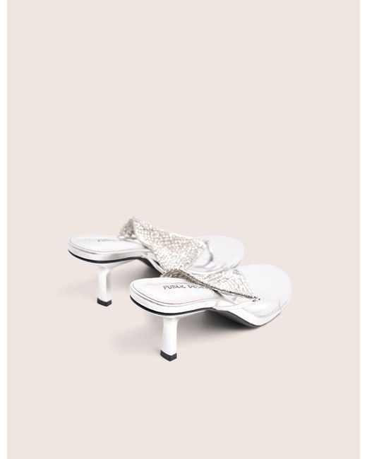 Public Desire Natural Mima Silver Diamante Embellished Kitten Heels