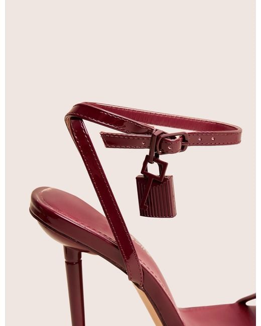 Public Desire Red Ti Amo Burgundy Pu Padlock Detail Barely There Pointed Toe Stiletto Heels