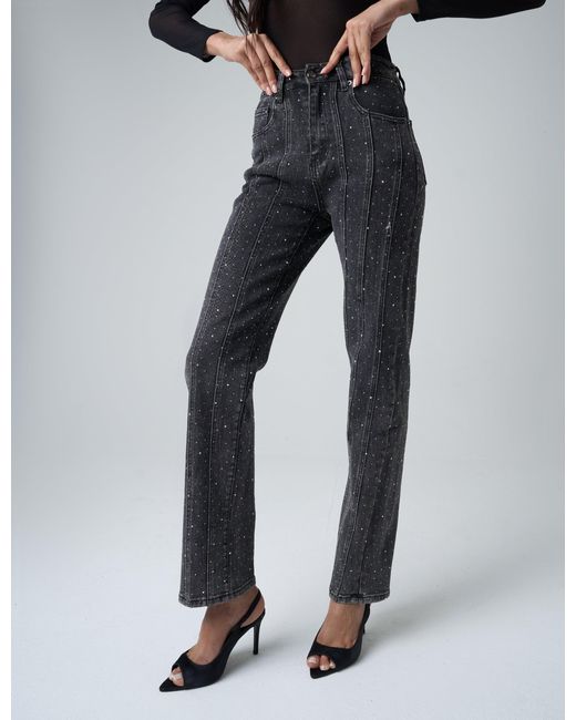 Public Desire Multicolor Embellished Straight Leg High Waisted Jeans Black