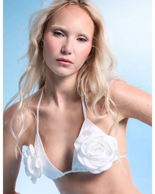 Public Desire Blue Bralet Top With Floral Corsage White