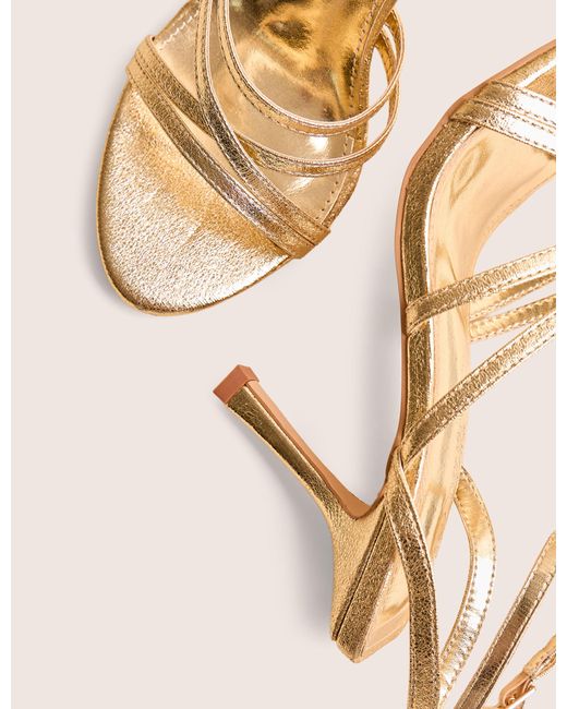 Public Desire Brown Free Spirit Wide Fit Gold Strappy Round Toe Mid Heels