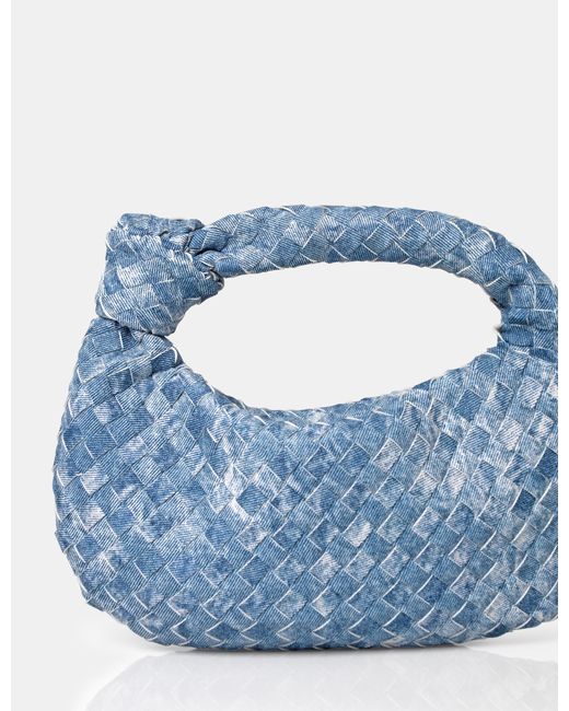 Public Desire Blue The Blame Denim Woven Pu Knot Detail Mini Grab Bag