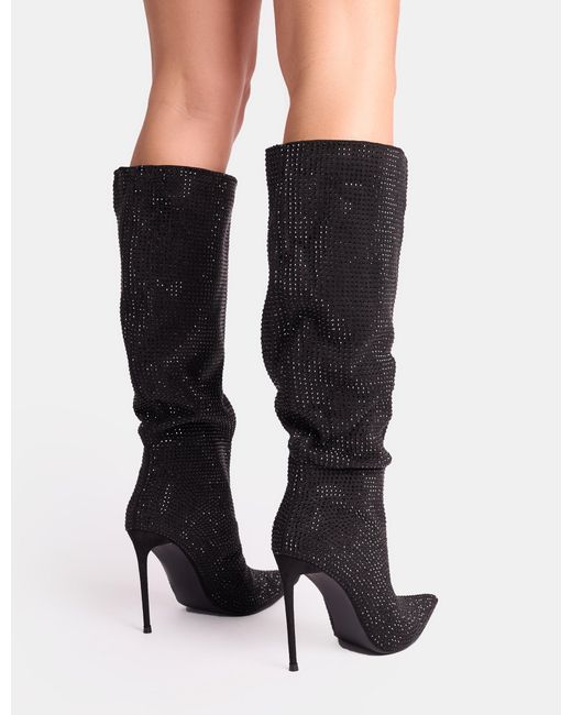 Public Desire Lothario Black Diamante Knee High Boots