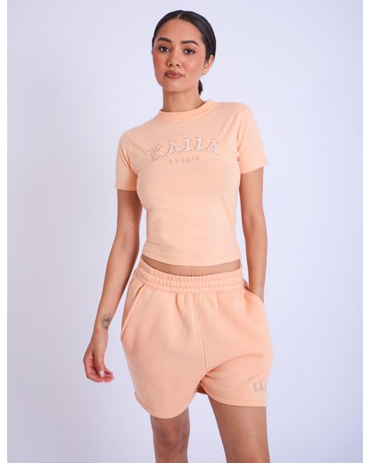 Public Desire Pink Kaiia Studio Longline Baby Tee Peach