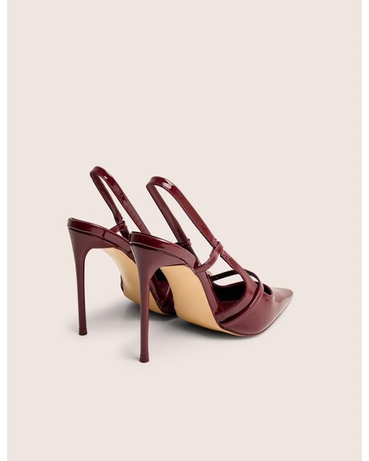 Public Desire White Forget Me Not Burgundy Embellished Buckle Detail Sling Back Court Heels