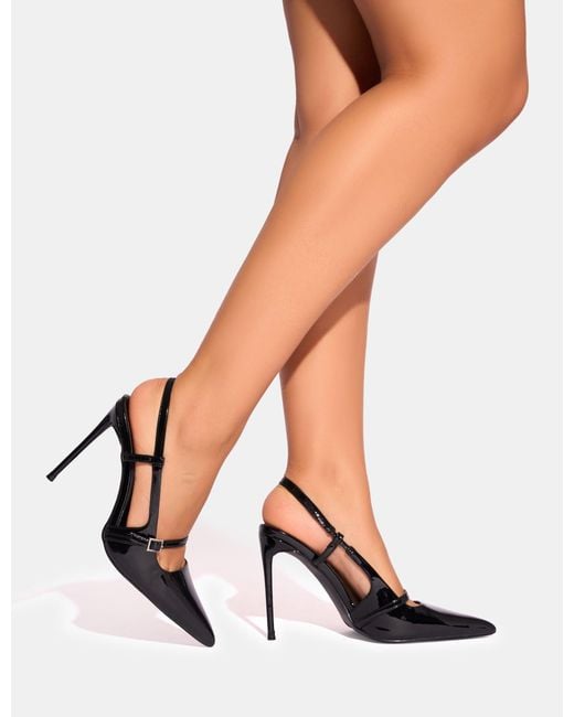 Public Desire White Forget Me Not Black Embellished Buckle Detail Sling Back Court Heels