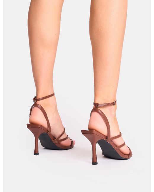 Public Desire Pink Free Spirit Chocolate Wide Fit Strappy Round Toe Mid Heels