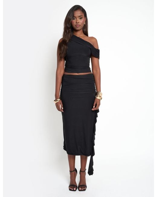 Public Desire White Drape Detail Luxe Slinky Maxi Skirt Black