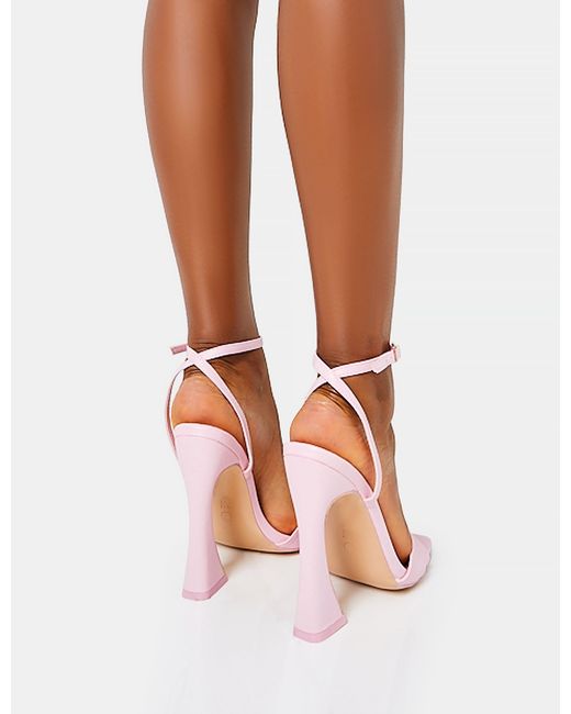 Public Desire Multicolor Saintly Wide Fit Baby Pink Pu Wrap Around The Ankle Barley There Square Toe Flared Block High Heels