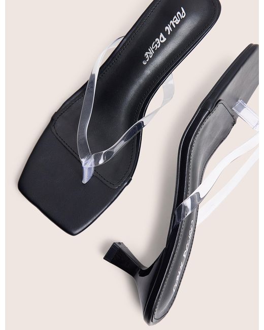 Public Desire Natural Everlast Black Perspex Thong Flip Flop Heels