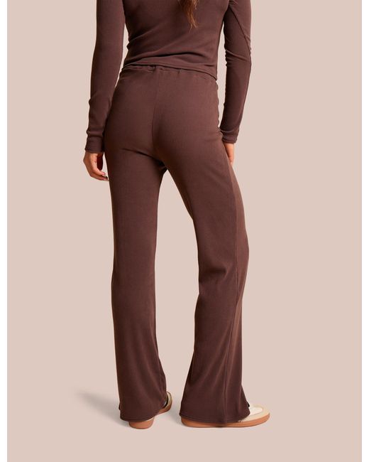Public Desire Natural High Waist Rib Wide Leg Trouser Chocolate