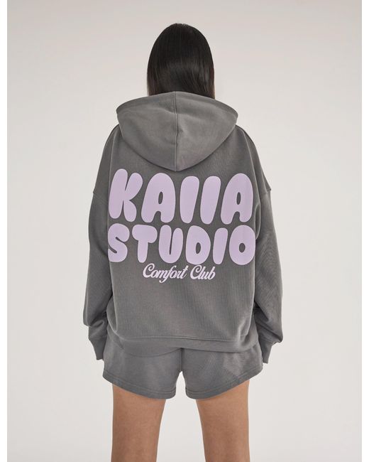 Public Desire Gray Kaiia Studio Bubble Logo Oversized Hoodie Dark Grey & Lilac