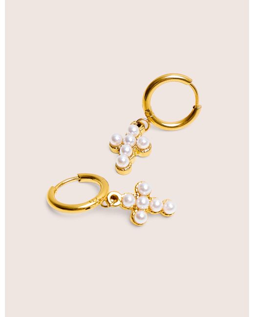 Public Desire Natural Mini Hoop Drop Cross Detail Earrings