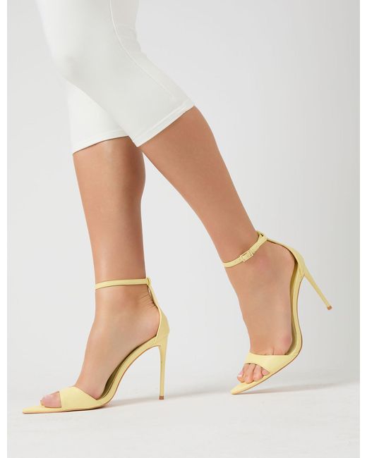 Public Desire White Kelisa Lemon Pu Pointed Toe Barely There Stiletto High Heels