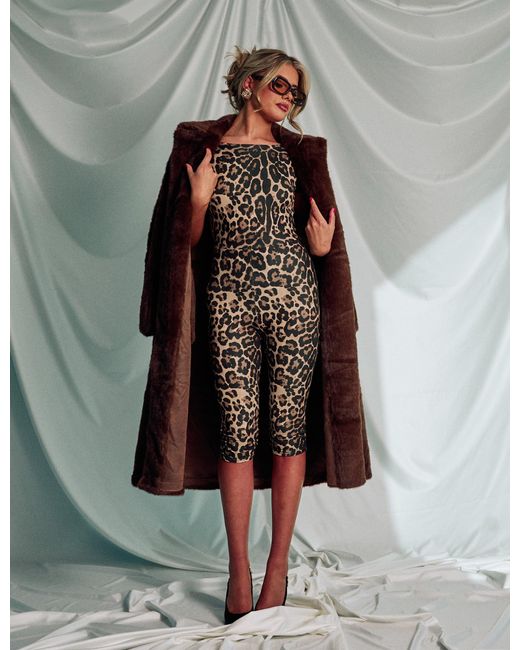 Public Desire Multicolor Backless Capri Pant Jumpsuit Leopard
