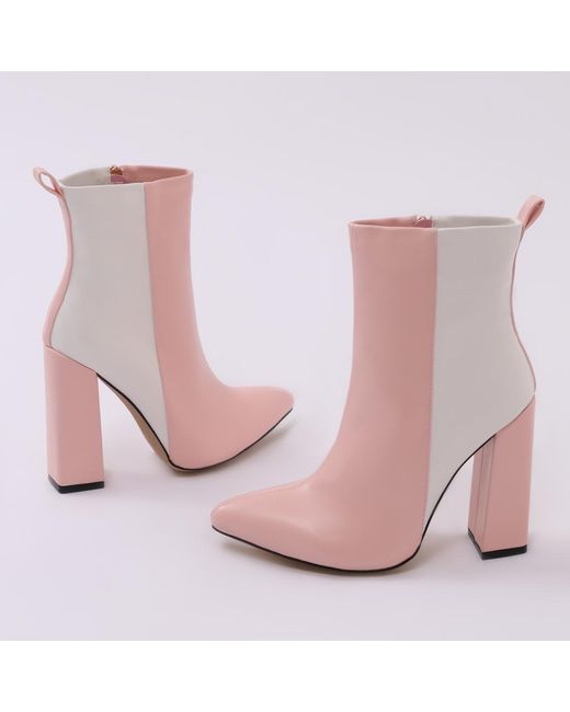 Public Desire Mode Two-tone Ankle Boots In Pink And White