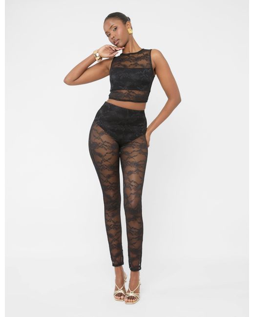 Public Desire Red Lace High Waist Leggings Black
