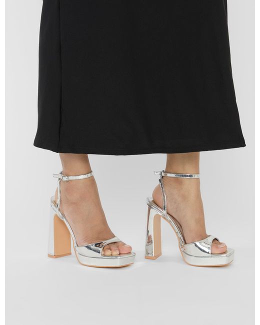 Public Desire Multicolor Resist Silver Mirror Peep Toe Barely There Platform Heels