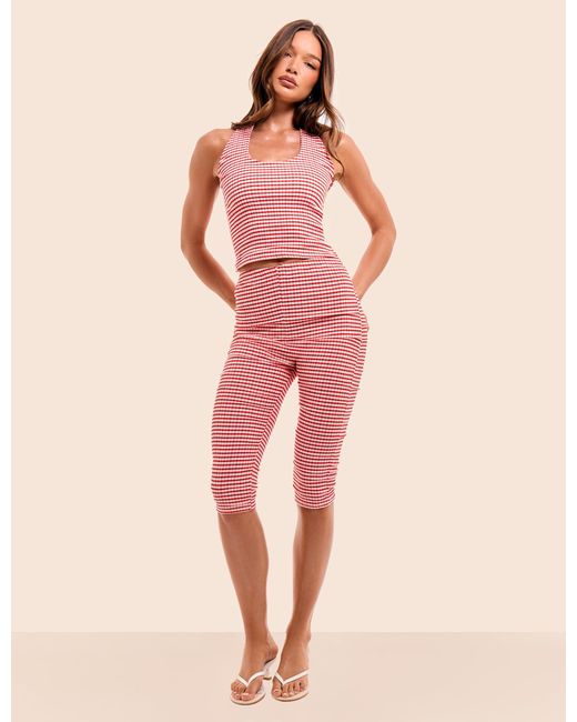 Public Desire Pink Mid Rise Gingham Capri Pant Red And White
