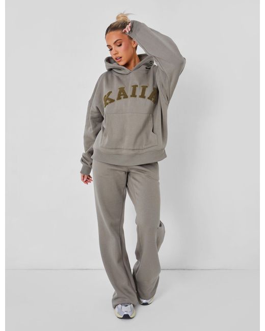 Public Desire Gray Kaiia Slogan Oversized Hoodie Khaki