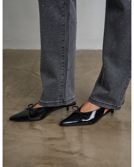 Public Desire Natural Meadow Black Pu Slingback Low Court Heels