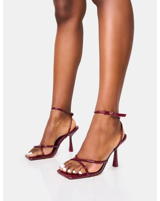 Public Desire Multicolor Bree Burgundy Patent Barely There Square Toe Mid Stiletto Heels