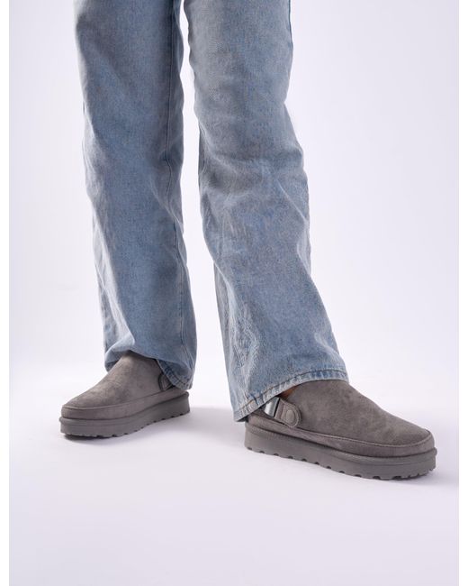 Public Desire Blue Goldie Grey Faux Fur Lined Mules