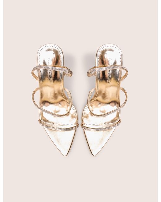 Public Desire Natural Seductive Gold Mirror Pu Diamante Strap Pointed Toe Stiletto High Heels