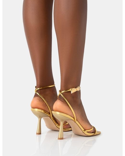 Public Desire Brown Bree Gold Pu Barely There Square Toe Mid Stiletto Heels