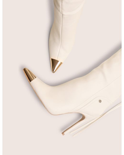Public Desire Natural Finest White Toe Cap Detail Pointed Knee High Boots
