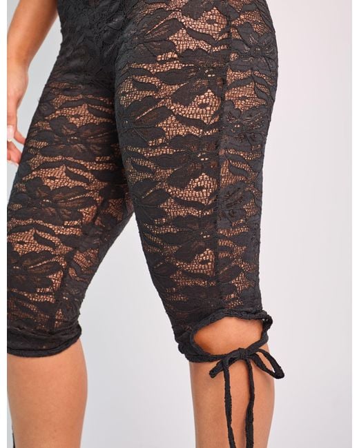 Public Desire Multicolor Tie Detail Lace Capri Leggings Black