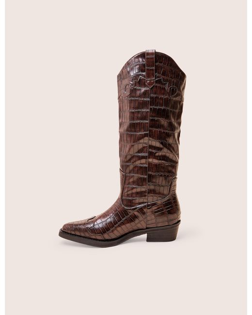 Public Desire Multicolor Apollo Brown Croc Flat Western Knee High Boots