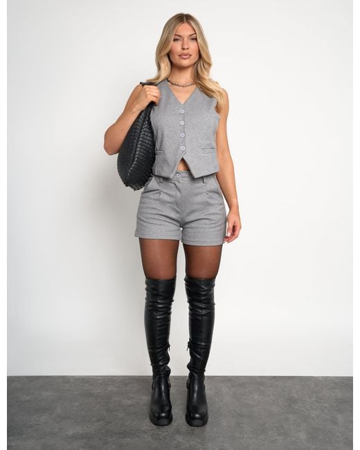 Public Desire Multicolor Soft Tailored High Waisted Shorts Co Ord Grey