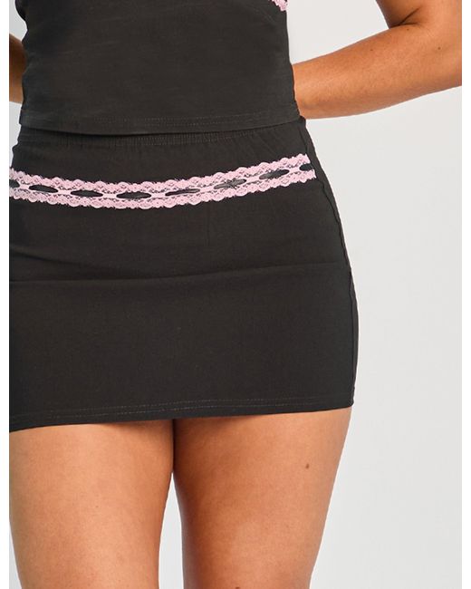 Public Desire Multicolor Lace Trim Mini Skirt Co-ord Black