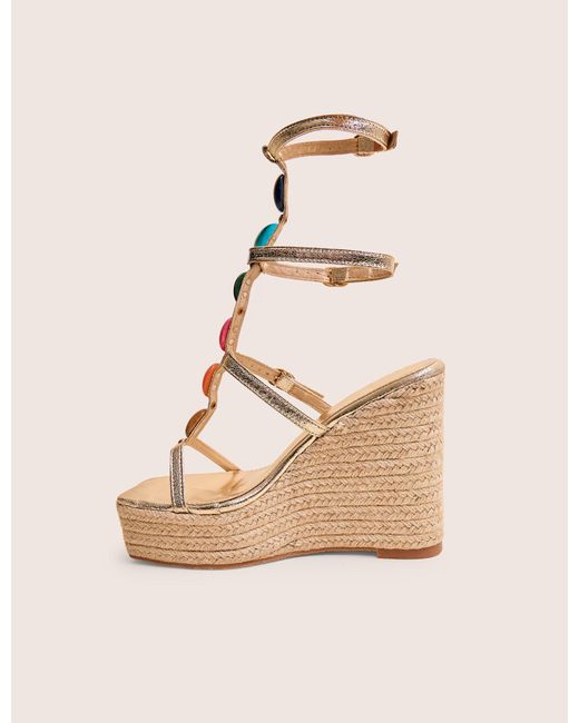 Public Desire Natural Iliana Cracked Gold Pu Beaded Trim Strappy Jute Wedges