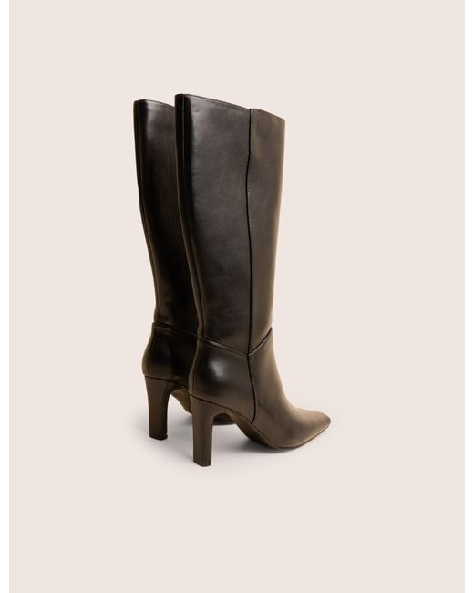 Public Desire Pose Black Pu Zip Up Knee High Slim Block Heeled Boots