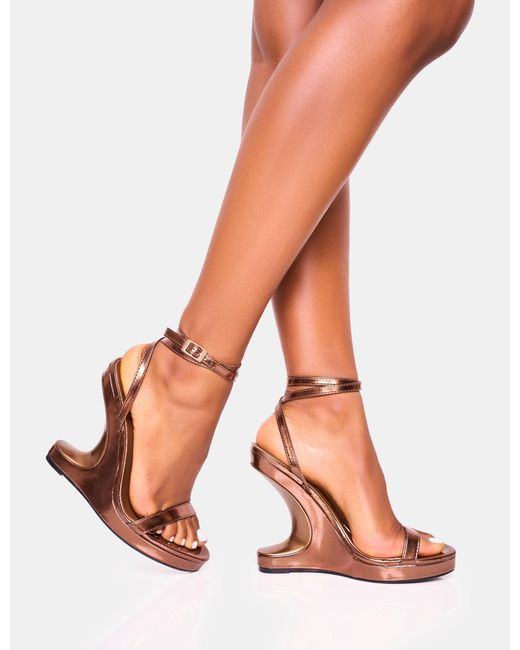 Public Desire Multicolor A-list Bronze Barely There Wrap Around Platform Cut Out Wedge Heels