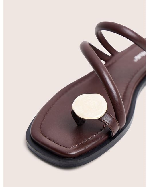 Public Desire Natural Farron Chocolate Brown Resin Detail Flat Sandals