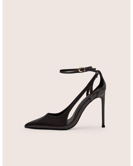 Public Desire Natural Allegedly Black Patent Cut Out Detail Ankle Strap Court Shoes