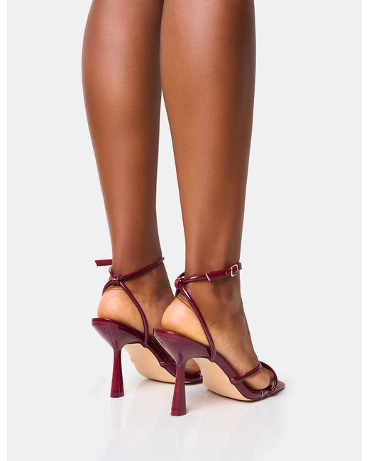 Public Desire Multicolor Bree Burgundy Patent Barely There Square Toe Mid Stiletto Heels