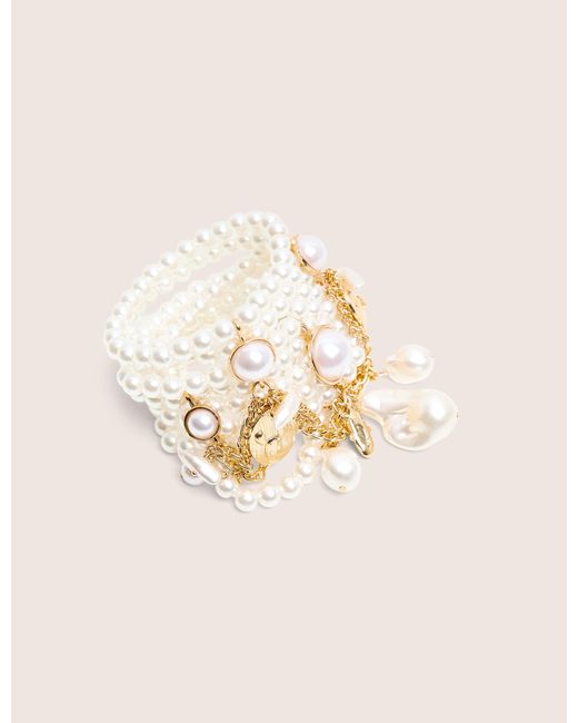 Public Desire Natural Layered Pearl Bracelet With Gold Charms
