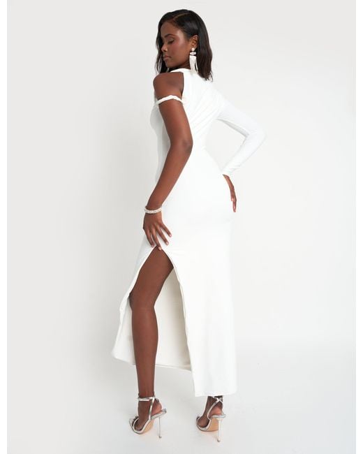 Public Desire Twist Strap Asymmetric Luxe Slinky Maxi Dress White