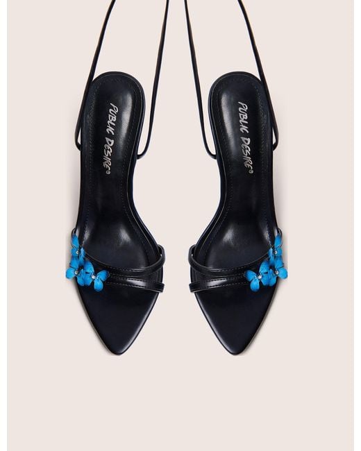 Public Desire Natural Hallie Black Butterfly Embellishment Ankle Tie High Heels