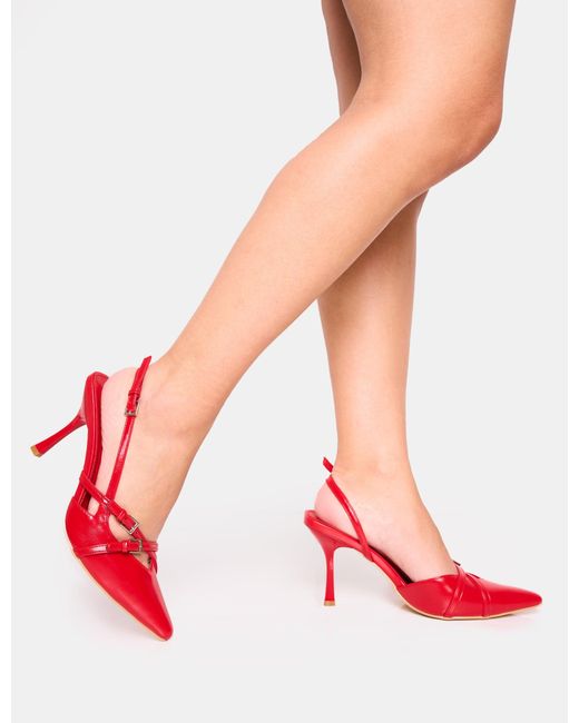 Public Desire Smooch Red Buckle Detail Slingback Mid Heel Court Shoe