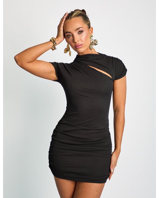 Public Desire Slit Detail Cap Sleeve Mini Dress Black