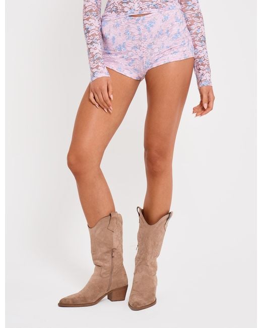 Public Desire Floral Lace Hot Pant Micro Shorts Pink