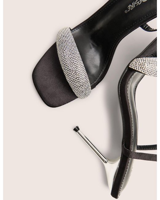 Public Desire Natural Kirsty Black Diamante Toe Detail High Heels