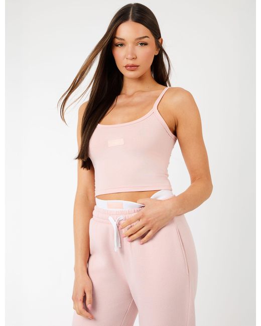 Public Desire Kaiia Label Logo Cami Vest Top Dusty Pink