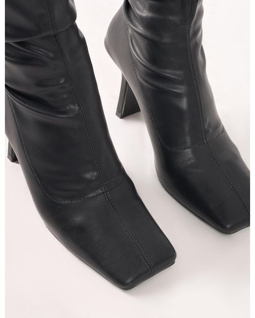 Public Desire Electra Black Square Toe Mid Heeled Over The Knee Boots
