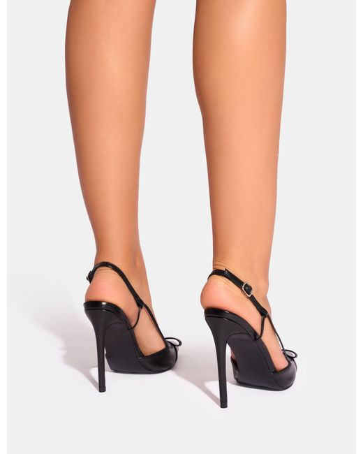 Public Desire White Ginni Black Bow Detail Sling Back Court Heels